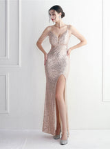 Mermaid Sequins Spghetti Straps Beading Prom Dress