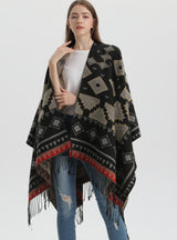 Geometric Split Shawl Thickened Warm Cloak