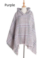 Shaggy Plaid Hooded Cloak Shawl