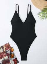 V-neck Backless Solid Color One-piece Swimsuit