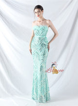 Spaghetti Straps Mermaid Sequins Prom Dress