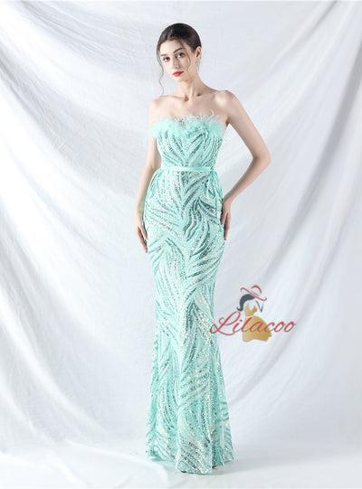 Spaghetti Straps Mermaid Sequins Prom Dress