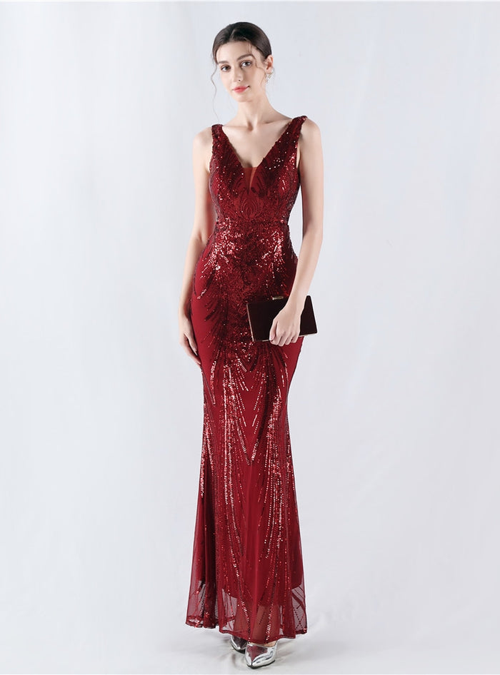 V-neck Sequins Mermaid Prom Dress