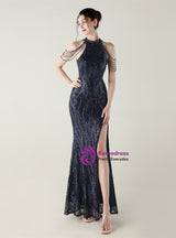 Mermaid Sequins Halter Beading Prom Dress