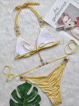 Strap Shiny Gold Crystal Diamond Bikini
