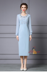 Fuchsia Long Sleeve Beading Mother Of The Bride Dress