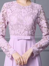 Purple Lace Long Sleeve Mother Of The Bride Dress