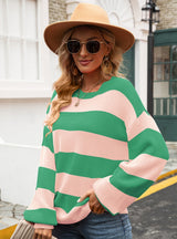Stitching Striped Round Neck Loose Sweater