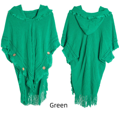 Autumn and Winter Button Hooded Cloak Shawl