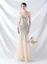 One Shoulder Sequins Beading Prom Dress