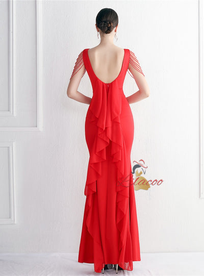 Mermaid Backless Beading Prom Dress