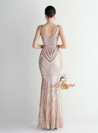 V-neck Mermaid Sequins Prom Dress