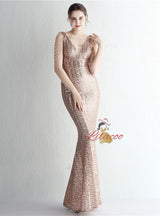 Mermaid Sequins V-neck Beading Prom Dress