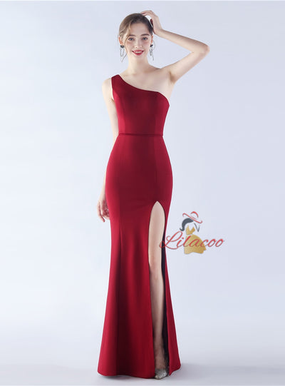 One Shoulder Split Parom Dress