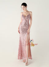 Mermaid Sequins Spaghetti Straps Beading Prom Dress