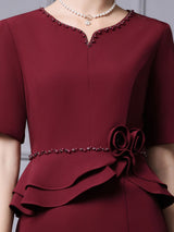Short Sleeve Beading Pearls Mother Of The Bride Dress