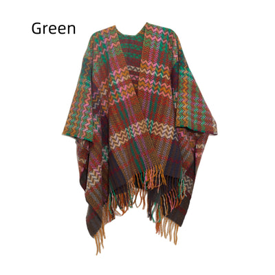 Tassel Ethnic Fringed Split Shawl
