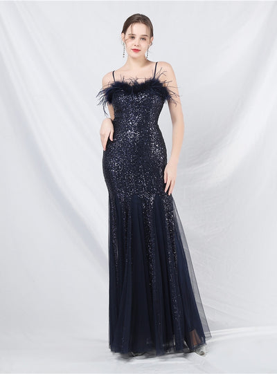 Tulle Sequins Spaghetti Straps Prom Dress