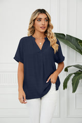 V-neck Casual Solid Color Loose Shirt