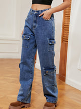 Elastic Tooling Casual Jeans Pants