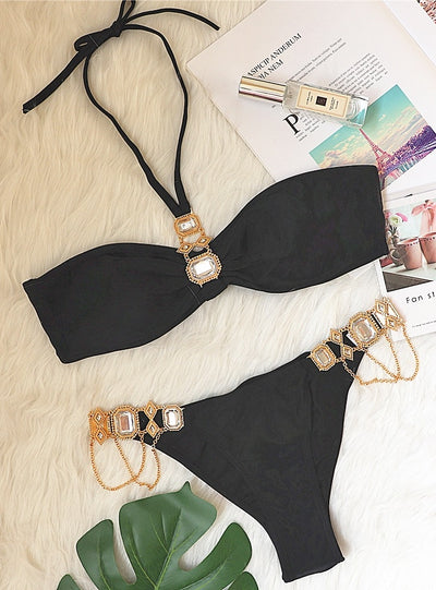 Luxury Crystal Diamond Chain Swimsuit