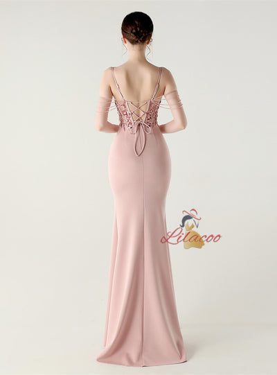 Mermaid Spaghetti Straps Sequins Beading Prom Dress