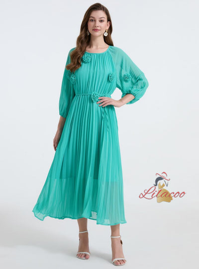 Palace Three-dimensional Flower Pleated Dress