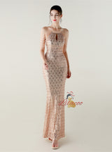 Mermaid Sequins Halter Beading Prom Dress
