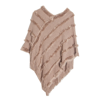 V-neck Solid Color Knitted Plush Shawl