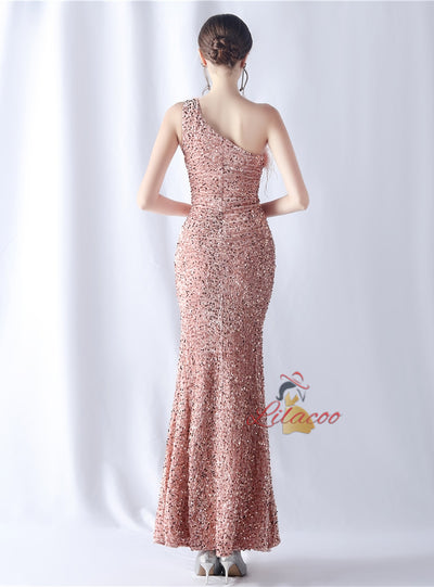 Mermaid Sequins One Shoulder Prom Dress