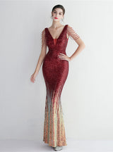 V-neck Sequins Beading Prom Dress