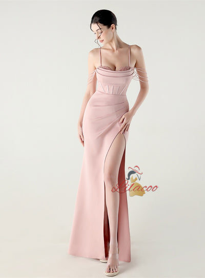 Mermaid Spaghetti Straps Beading Split Prom Dress