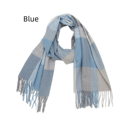 Thickened Fringed Rainbow Plaid Scarf
