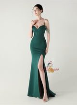 Mermaid Spaghetti Straps Split Bading Prom Dress