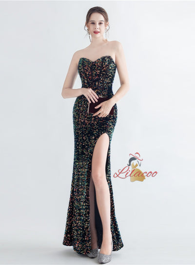 Mermaid Sequins Strapless Prom Dress