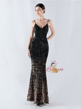 Spaghetti Straps Mermaid Sequins Prom Dress