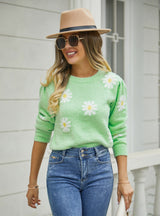 Short Daisy Round Neck Flower Sweater