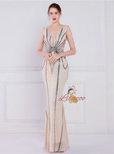 V-neck Mermaid Sequins Beading Prom Dress