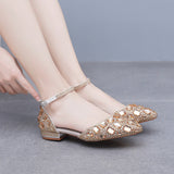 Leisure Pointed Low Heel Rhinestone Bride Shoes