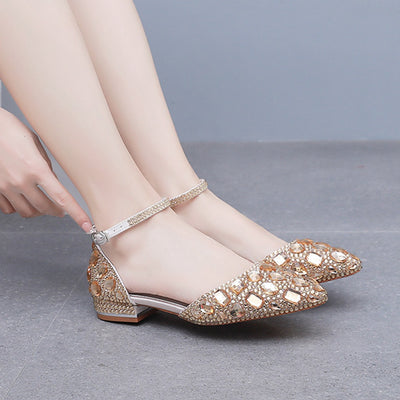 Leisure Pointed Low Heel Rhinestone Bride Shoes