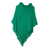 Solid Color Striped Fringed Hooded Cloak