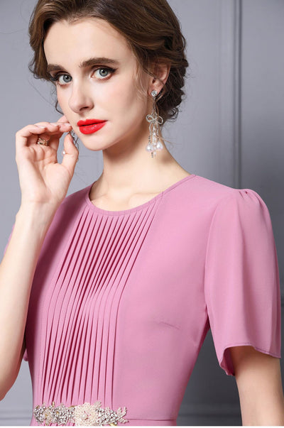 Apricot Short Sleeve Pleats Mother Of The Bride Dress