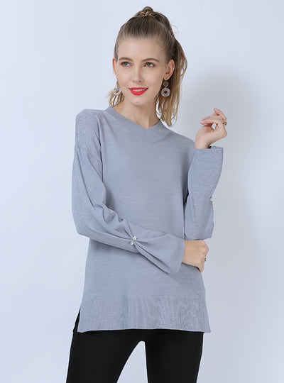 Hand-made Beaded V-neck Sweater