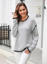 Stitching Striped Contrast Crewneck Sweater