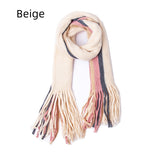 Warm Scarf Striped Solid Color Fringed Wool Scarf