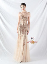 Mermaid Sequins One Shoulder Beading Prom Dress