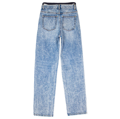 Fake Two-piece Stitching Bikini Straight Denim Pant