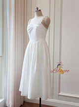 White Straps Pearls Short Prom Dress