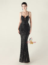 Spaghetti Straps Mermaid Sequins Beading Prom Dress