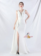 Sleeve Pleats Split Prom Dress